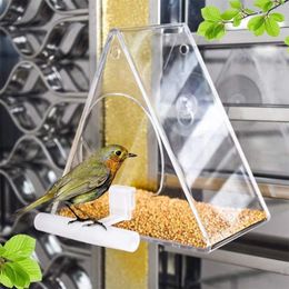 Triangle Transparent Bird Feeder Acrylic Metal Waterproof Hanging Birds Food Container for Indoor Outdoor decor 20220924 Q2