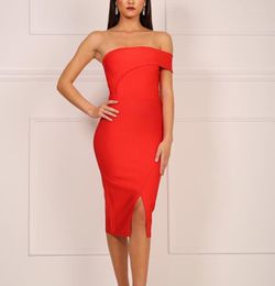 Casual Dresses Sexy Bandage Dress Women High Split Off Shoulder Elegant Bodycon Strapless Club Celebrity Evening Party Midi Backless