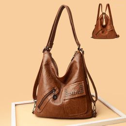 Evening Bags Luxury Soft Leather Handbags Women's Bag Designer Multifunction Travel BackPack Rivet Shoulder For Women 3 In 1 Ladies Tote