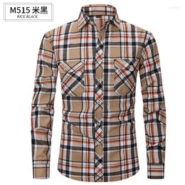 Men's Casual Shirts Spring Autumn Men's Brushed Striped Shirt US Regular Size S To 2X Slim Fit Double Pocket Design Long Sleeve