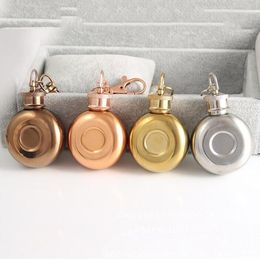 Keychain Stainless Steel Hip Flask Round Pocket Travel Portable Mini Whiskey Gift 5 Colors 1oz RRE14461