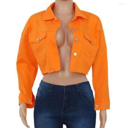 Women's Jackets Y2k Women's Cropped Denim Jacket Casual Long Sleeve Button Down Ripped Jean Coats For Women