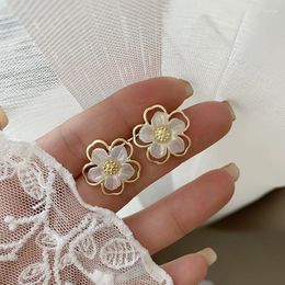 Stud Earrings Korean Temperament S925 Silver Needle Retro Simple Pearl Female Hollow Flower Niche Design Wholesale