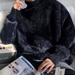 Men's Sweaters Man Winter High Collar Black Mohair Sweatshirt Slim Fit Pullover Long Sleeve Thermal Designers Mens 220923