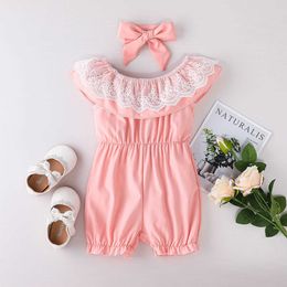 Rompers Baby Girls Summer Romper With Headband OffShoulder Ruffle Layer Lace Casual Romper Baby Short Pants Jumpsuit J220922