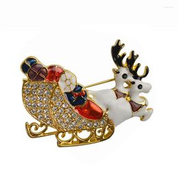 Brooches Fashion Gold White Double Elk For Children Christmas Rhinestone Milu Deer Brooch Women Hijab Pins X1646