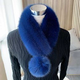 Scarves Winter Plush Scarf Shl Women Faux Fox Fur Collar Warm Soft Blk Neck Warmer Fluffy Girl Furry With Clip Pom Balls Y2209