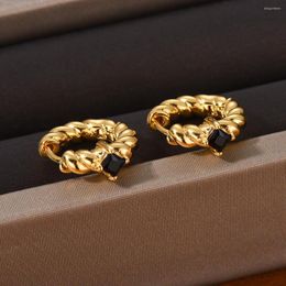 Hoop Earrings Niche Design Braided Twist Geometric Personality Square Zirconia Gold-Plated Women's Fashion All-Match Jewellery Gift