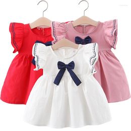 Girl Dresses 2022 Toddler Baby Girls Dress 3 Colour School Uniform Style Bow For Born Pure Cotton Children Clothes