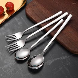Flatware Sets Korean Long Handle Spoon Fork Stainless Steel Golden Tableware Special Offer Cutlery Buffet Serving Tools Kitchen