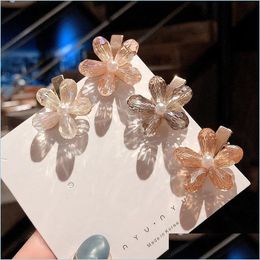 Hair Clips Barrettes Korea Crystal Flower Pearl Hair Clip For Girls Women Geometric Duckbill Barrette Hairpin Accessories Jewelry Gi Dh40F