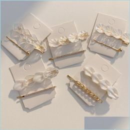 Hair Clips Barrettes Hair Accessories 2Pcs/Set Alloy Crystal Barrette Gold Metal Aligator Clip Girls Hairpin Leaves Drop Delivery 20 Dhtqu