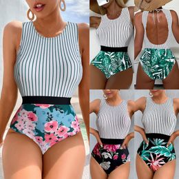 Women's Swimwear Sexy Plunging One Piece Swimsuit Ribbed Women 2022 Belted Bodysuit Solid Beachwear Crisscross Bathing Suits