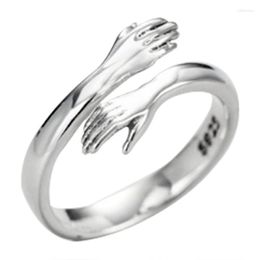 Wedding Rings Genuine 925 Sterling Silver Double Layer Give Me A Hug Hand Open Finger For Women Jewelry