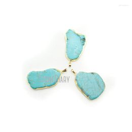 Pendant Necklaces PM13804 Natural Stone Green Turquoise Howlite Free Form Irregular Shape Gold Electroplated Charms Pendants Jewellery