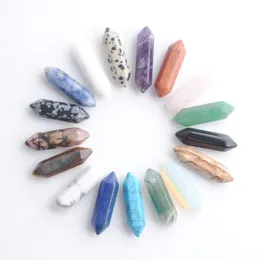 Natural Stone Loose Gemstones Hexagonal Healing Pointed Reiki Chakra 30x8mm No Drilling Hole Pendant Beads For Jewellery Making DIY BU335