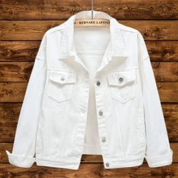 Мужские куртки белая джинсовая куртка Женская корейская мода свободная короткая джинсовая шерсть весна осень с длинным рукавом.