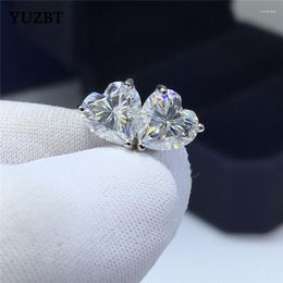 Stud Earrings 18K White Gold Plated Total 2 Carat Excellent Cut Gemstone Diamond Test Past D Color Moissanite Wedding Heart