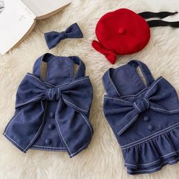 Dog Apparel Clothes Denim Skirt Bow Tie Pet Dogs Shirt Couple Clothing For Puppy Small Medium Chihuahua Yorkshire Ropa Perro