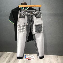 Men's Jeans Patch Stitching Men Black Grey Fashion Slim Elastic Pocket Design Denim Trousers Male Streetwear Hip Hop 220923