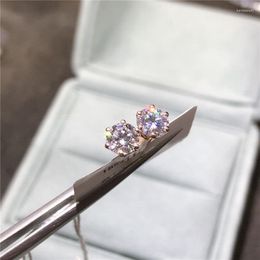 Stud Earrings Genuine 18K Rose Gold Plated Total 1-2 Carat Diamond Test Past D Colour Moissanite Silver Round Gemstone