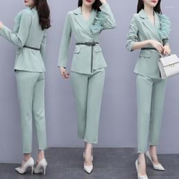 Women's Two Piece Pants Quality Women Suit Set Lady Office Work Wear OL Pant Suits Mesh Stitching With Gems Female Blazer Jacket Formal