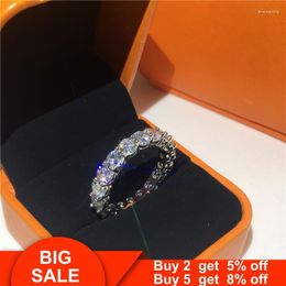 Cluster Rings Eternity Band Ring Real Silver Color 4mm Cz Engagement Wedding For Women Men Wholesale Party Jewelry Gift