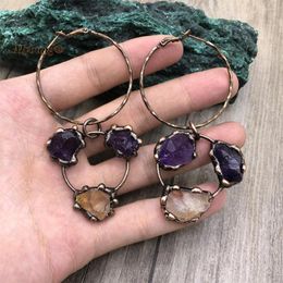 Dangle Earrings Boho Eardrop Jewelry Large Natural Raw Amethysts Citrines Annulus Vintage Crystal Stone Earring For Women MY220810