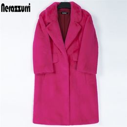 Women's Fur Faux Fur Nerazzurri Winter Long Pink Faux Fur Coat Women Lapel Warm Thick Black Soft Fluffy Jacket Loose Stylish Korean Fashion 220923