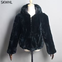 Women's Fur Faux Luxury Women Winter Warm Real Rex Rabbit Hooded Coat Natural Jackets Lady Thick Overcoat 220923