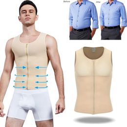 Men's Body Shapers Men's Men Shirt Vest Slimming Shaper With Zipper Tight Tank Top Waist Trainer Tummy Control Girdle Corset Slim