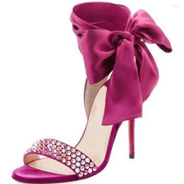 Sandals Colourful Crystal Thin High Heel Women Ankle Strap Bow Tie Open Toe Party Dress Shoes Summer Stilettos