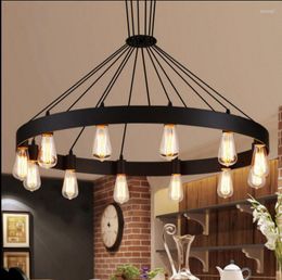 Pendant Lamps American Country Retro Creative Personality Round Wrought Iron Chandelier Meal Living Room Bar Clothing Store Led