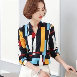 Women's Blouses Shirts Chiffon Women Blouse Long Sleeve Vcollar Slim Spring Autumn Korean Plaid Shirt Office Ladies Bottom Work Top Clothes H9032 220923