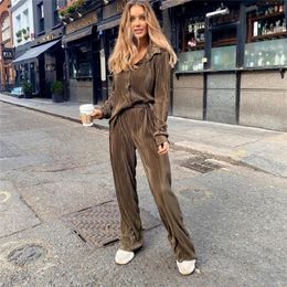 Women's Two Piece Pants Spring Autumn Loose Women Two Piece Set Casual Long Sleeve Button Tops Long Pants Outfit Elegant Office Lady Shirt Suits 220922