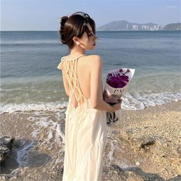 Casual Dresses Summer Holiday Beach Maxi Dress Women Sleeveless Designer Halter Neck Long Sexy Backless Robe Femme