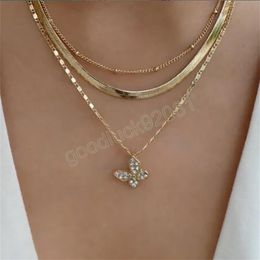 Bohemia Fashion Snake Chain Chokers Necklaces for Women Girls Trend Jewellery Multi-Layer Chain Butterfly Pendant Necklace