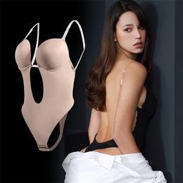 Women's Shapers Waist Tummy Shaper Bodysuit Shapewear Deep VNeck Whole Body Backless Underwear Sexy Thong Women Wedding Slimming Leotard Push Up 220923