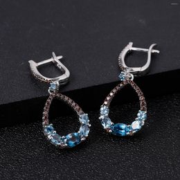 Dangle Earrings GEM'S BALLET Sterling Silver 925 For Women Elegant Jewelry Nautral London Blue Topaz Gemstone Drop