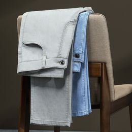 Jeans da uomo primavera ed estate grigio chiaro sottile business moda stile classico pantaloni in denim elasticizzato blu marca maschile 220923