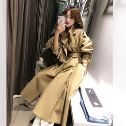 Women's Trench Coats Women's 2022 Autumn Mid-length Khaki Windbreaker Temperament British Style Strap Waist Casual Coat Overknee