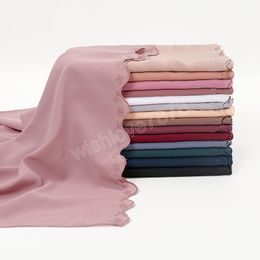 Fashion Plain Chiffon Hijab Scarf Muslim Shawls Headscarf Wraps Embroidery Headband Islamic Turbans Bandana Solid Scarf