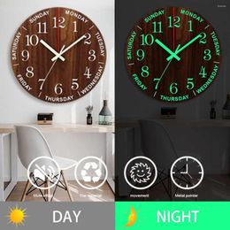 Wall Clocks 3D Luminous 12 Inch Clock Creative Wood Round Nordic Minimalist Week Watch Mute Quartz Decor