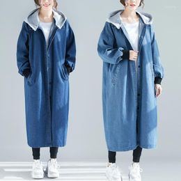 Women's Trench Coats Women's Fall Plus Size Long Denim Windbreaker Women 2022 Spring Autumn Hooded Casual Coat G637