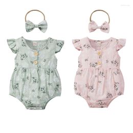 Clothing Sets 2022 Infant Kids Baby Girls Summer Floral Romper Sleeveless Jumpsuits Outfits Headband