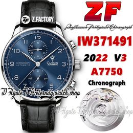 ZF V3 az371491 A7750 Automatic Chronograph Mens Watch TH 12.3 Blue Dial Number Markers Stainless Steel Case Black Leather Strap 2022 Super Edition eternity Watches