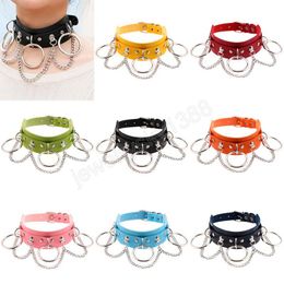 Candy Colour PU Leather Collar Choker Adjustable Nightclub O-ring Chain Choker Necklace Neck Ring for Women Fashion Jewellery
