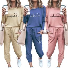 Women's Two Piece Pants Two Piece Set Women Shirt Tops and Elastic Waist Pants Suit Tracksuits Female Long Sleeve Pullover Casual Shirts Loose Trousers 220922
