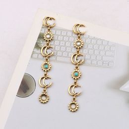 18K Gold Plated Tassel Designer Double Letters Stud Long Earring Dangle Crystal Geometric Luxury Brand Women Rhinestone Pearl Wedding Party Jewerlry Accessories