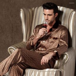 Men's Sleepwear Men Designer Pyjamas With Shirt Pants Print Nightwear Long Sleeve Sleep Tops Trousers Set Silk Lounge Home Wear Pijama